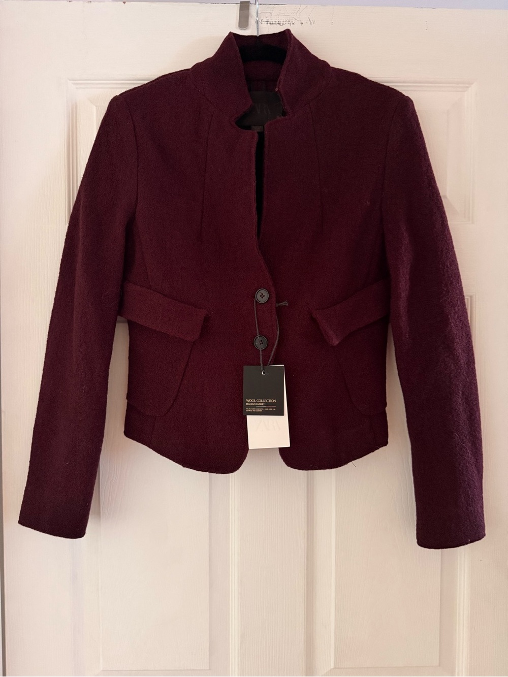 NEW! Zara - Fitted Bouclé Wool Jacket - Wine - Size M